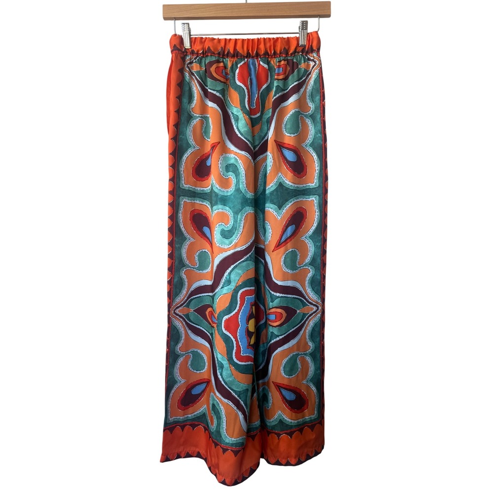 Zara Satin Boho Wie Leg Pull On Pants XS Hippie Festival Indie Bold Statement - Picture 6 of 9
